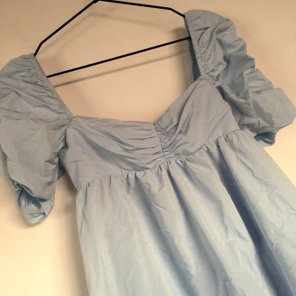 Amanda Uprichard Ariana Dress Powder Blue Mini Puff Sleeve - Picture 9 of 9